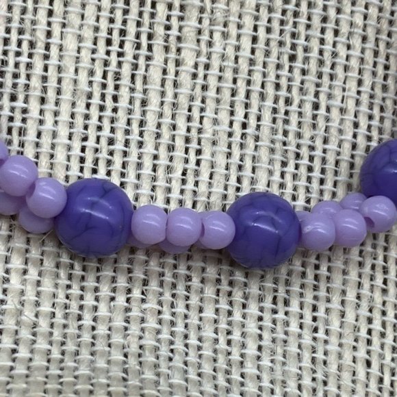 Toggle Bracelet 8 In Silver Flower Marbled Purple Lilac Round Bead Retro Cottage - Picture 3 of 8